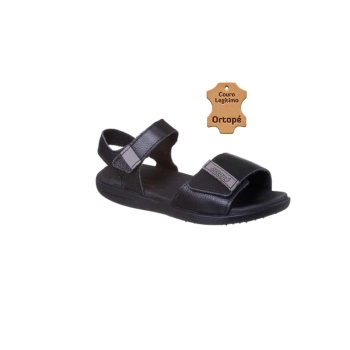 Sandália Infantil Masculina Ortopé Autêntica Fecho Duplo Preta