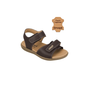 Sandália Infantil Masculina Ortopé Autêtca Basic Fecho Duplo Café