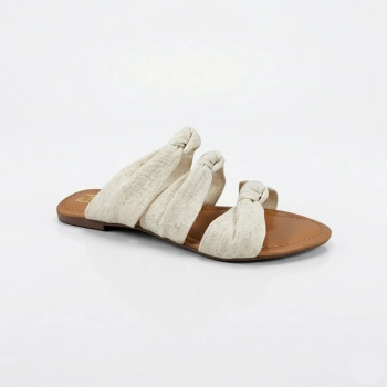 Sandália Rasteira Feminina Dok Stylus Detalhe Nó Nude Areia