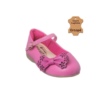 Sapatilha Infantil Ortopé Fofura Laço com Flores Pink