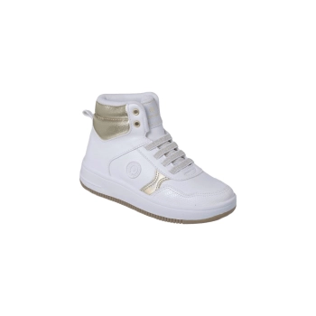 Tênis Cano Alto Infantil Feminino Ortopé Bliss Teen Boot Branco/Ouro, confeccionado em material polímero, com forro em tecido e espuma para proporcionar conforto aos pezinhos. Apresenta a palmilha Gravidade Zero, que além de proporcionar amortecimento de longa duração, possui memória de expansão e reduz impactos. O solado em TR emborrachado é antiderrapante, proporcionando mais segurança e estabilidade nos passos. O calce é prático, através de cadarço elástico.