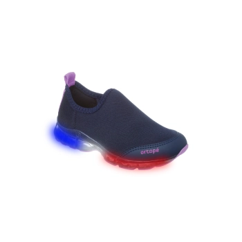 Tênis de Led Infantil Feminino Ortopé Power Light Detalhe Gorgurão Calce Fácil Marinho Lilás 