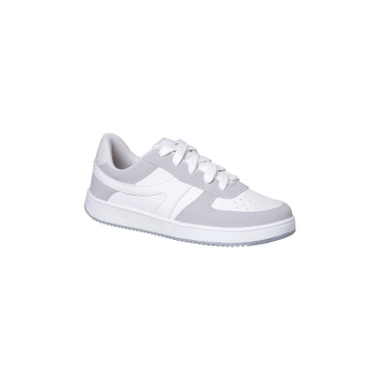 Na imagem temos o lindo tênis feminino Dijean flatform nas cores branco e cinza fechamento em cadarço.