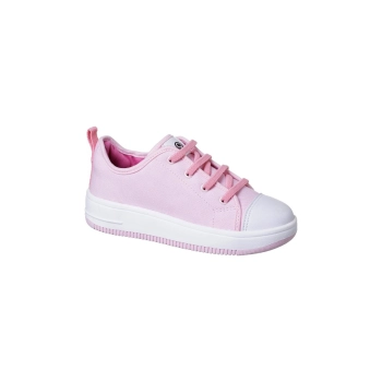 Na imagem temos o tênis infantil feminino ortopé bliss com ajuste em cadarço elástico na cor rosa bebê