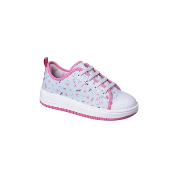 O Tênis Infantil Feminino Ortopé Bliss na cor Acqua apresenta uma adorável estampa com flores e joaninha, trazendo um toque de diversão e beleza ao visual. Seu fechamento com cadarço elástico garante praticidade e conforto, enquanto o solado antiderrapante oferece segurança para os passos das pequenas. Perfeito para o dia a dia, o modelo é ideal para quem busca estilo e conforto.