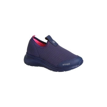 Na imagem temos um lindo tênis Ortopé Flex Run Calce Fácil na cor marinho pink cabedal em tecido flexivel e macio.