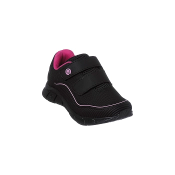 Na imagem temos um lindo tênis infantil feminino Ortopé na cor preta com detalhes na cor rosa pink. Calce prático através de velcro.