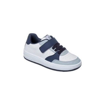 Na foto temos um lindo tênis Infantil masculino ortopé nas cores Branco com Marinho. Com fecho em fita aderente e calce pratico, macio e confortável 