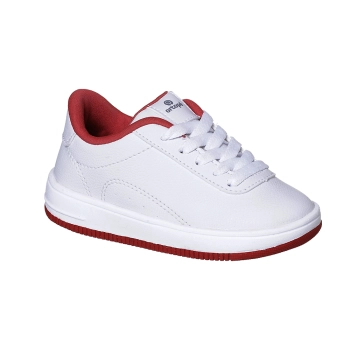 Tênis infantil masculino ortop cadarço bliss branco e vermelho, calçado infantil da marca Ortopé, com design e cores ideais para conforto e estilo.