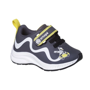 Tênis infantil masculino ortop dna flex tira aderente cadarço elástico grafite, calçado infantil da marca Ortopé, com design e cores ideais para conforto e estilo.