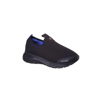 Na imagem temos um lindo tênis Ortopé Flex Run Calce Fácil na cor Preto Royal cabedal em tecido flexivel e macio.