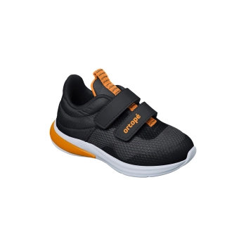 Tênis Infantil Masculino Ortopé Happy Comfort Tecido Fecho Duplo Preto e Laranja
