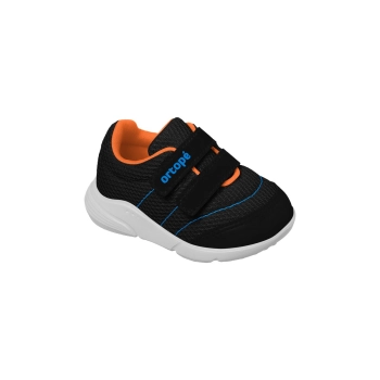 Tênis Infantil Masculino Ortopé Sporty Baby com Fecho Duplo Nas cores Preto e Azul, Palmilha gravidade zero e solado em Eva.