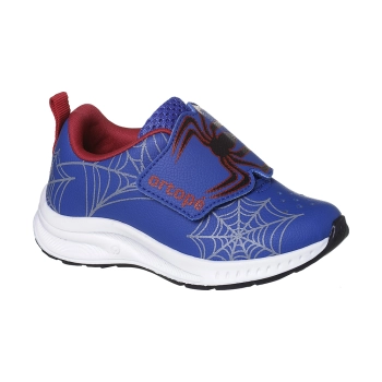Tênis infantil masculino ortope dna flex tira aderente azul vermelho, calçado infantil da marca Ortopé, com design e cores ideais para conforto e estilo.