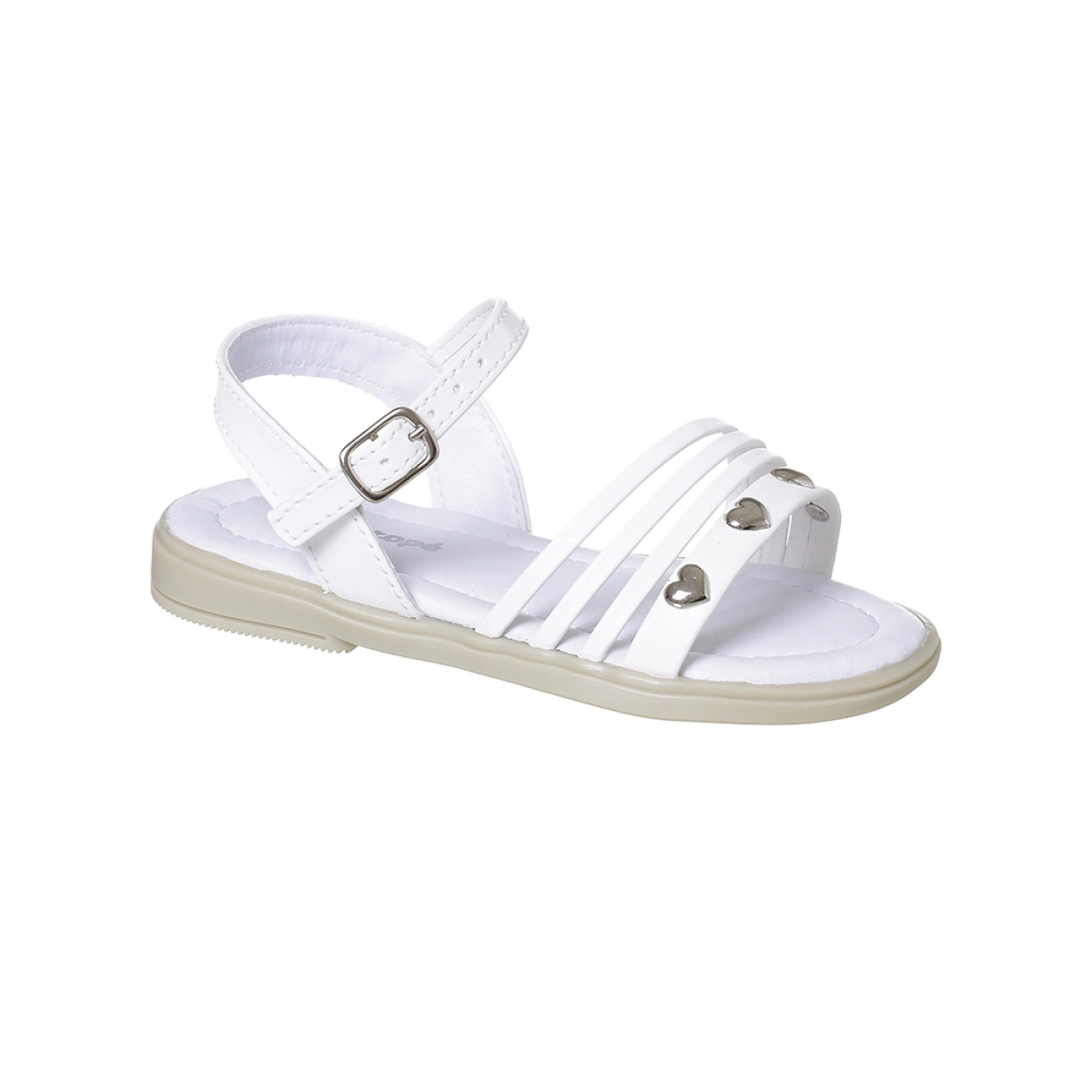 Sandália Feminina Infantil Ortopé Tiras Detalhe Coração Branco