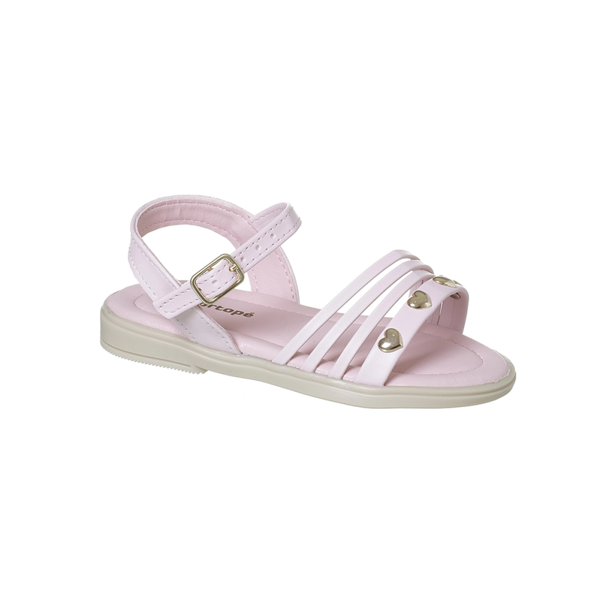 Sandália Feminina Infantil Ortopé Tiras Detalhe Coração Rosa