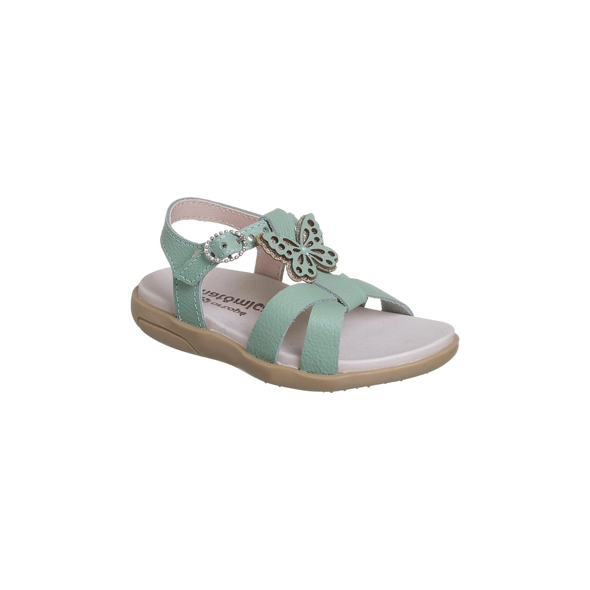 Sandália Infantil Feminina Ortopé Autêntica Couro Borboleta Verde