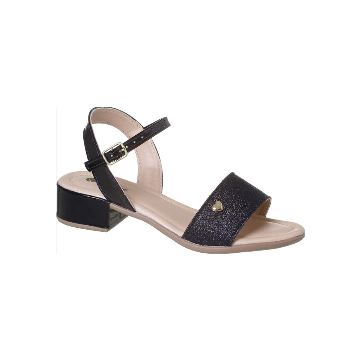 Sandália Infantil Feminina Ortopé Salto Glitter Bege Preto