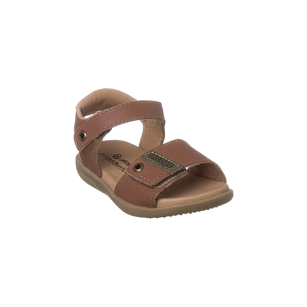Sandália Infantil Masculina Ortopé Autêntica Couro Fecho Duplo Caramelo