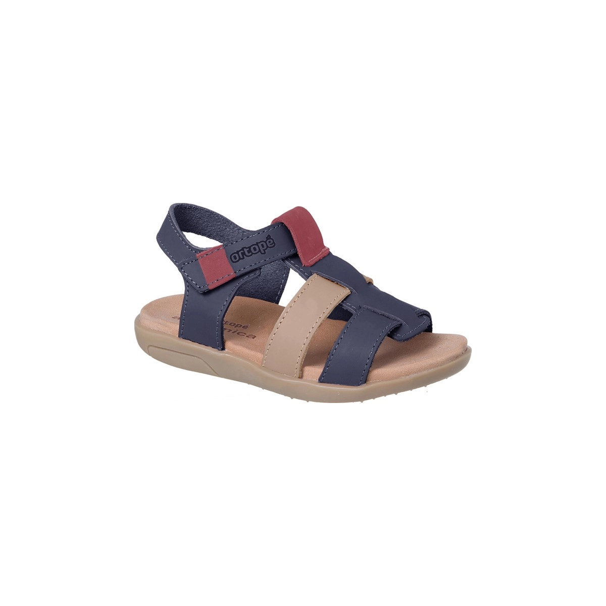 Sandália Infantil Masculina Ortopé Autêntica Couro Marinho Vermelho
