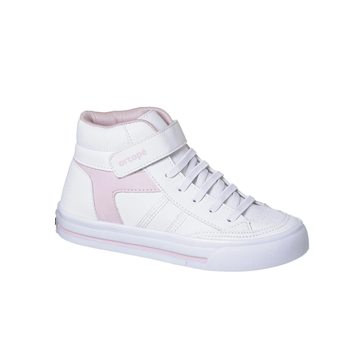Tênis Cano Alto Infantil Feminino Ortopé Fita Aderente Elástico Branco Rosa