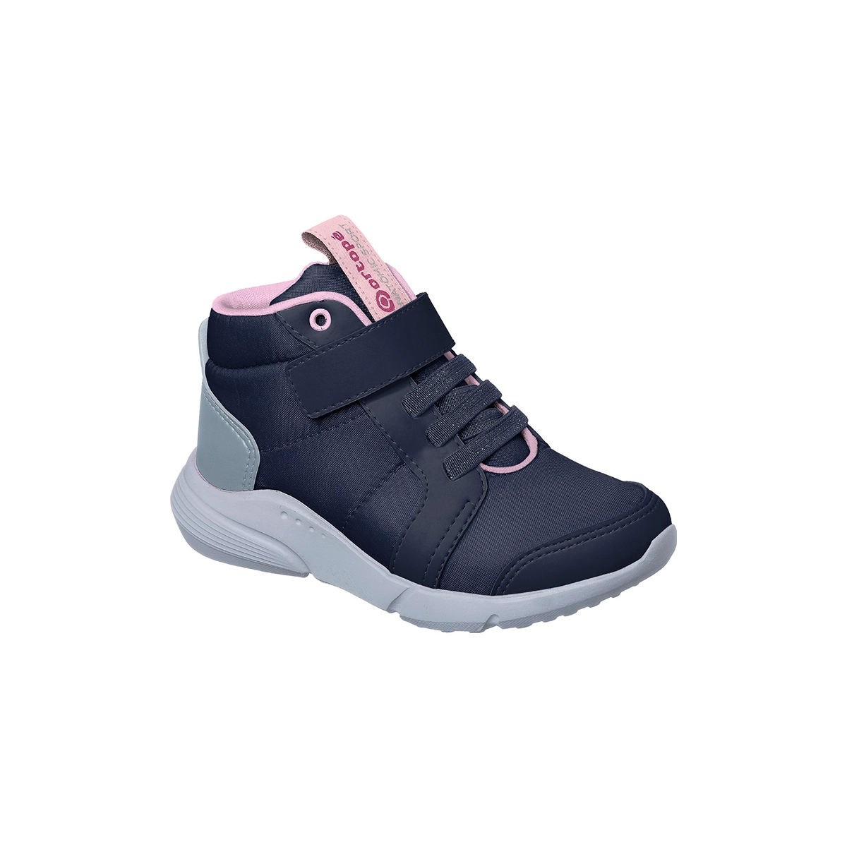 Tênis Cano Alto Infantil Feminino Ortopé Sport Comfort Fecho Fita Aderente Marinho E Rosa