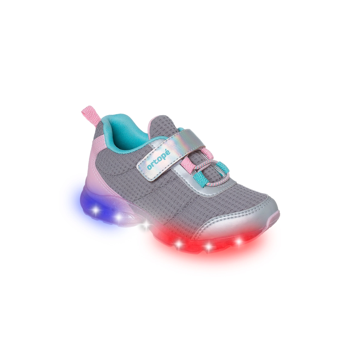 Tênis De Led Infantil Feminino Ortopé Power Ligth Elástico Cinza Rosa