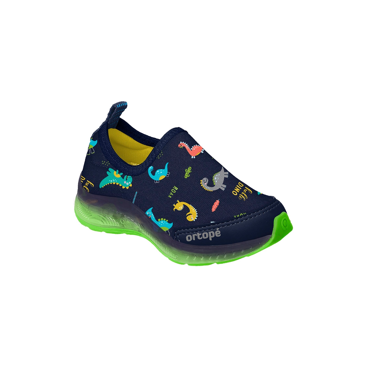Tênis de Led Infantil Masculino Ortopé Dna Light Estampa Dinossauro Azul  Marinho