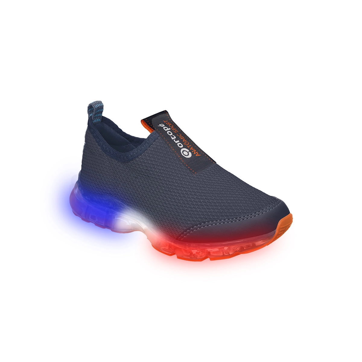 Tênis De Led Infantil Masculino Ortopé Power Light Detalhe Gorgurão Azul Marinho E Laranja