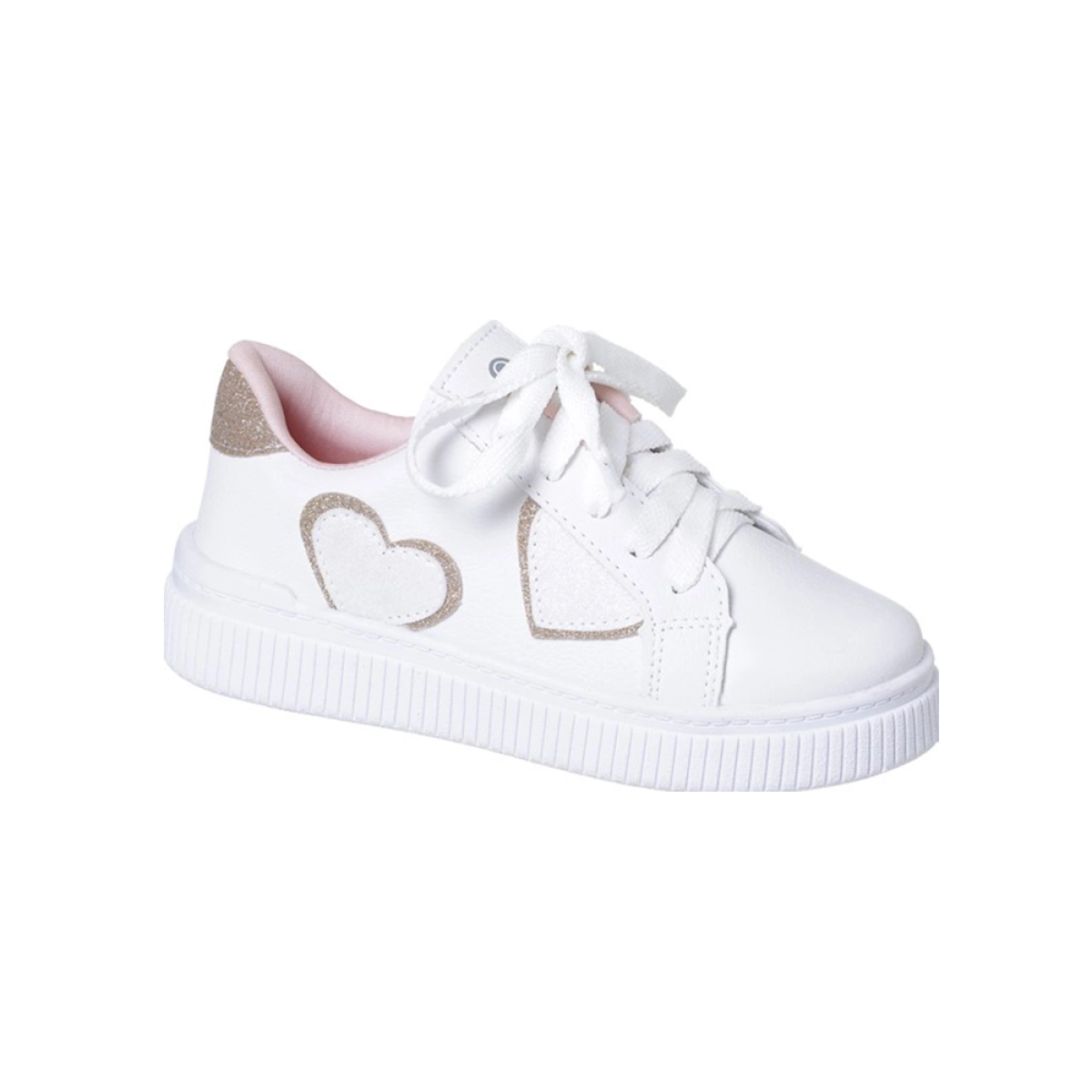Tênis Infantil Feminino Ortopé Coração Branco Ouro Light