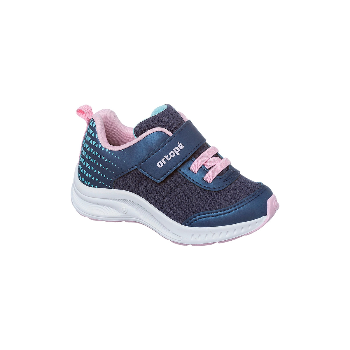 Tênis Infantil Feminino Ortopé Dna Flex Azul Marinho Com Detalhes Rosa