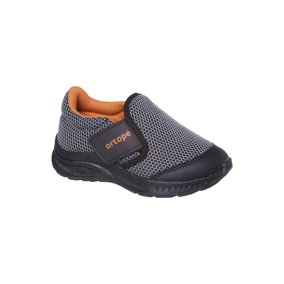 Tênis Infantil Masculino Ortopé DNA Flex Calce Fácil Preto Laranja