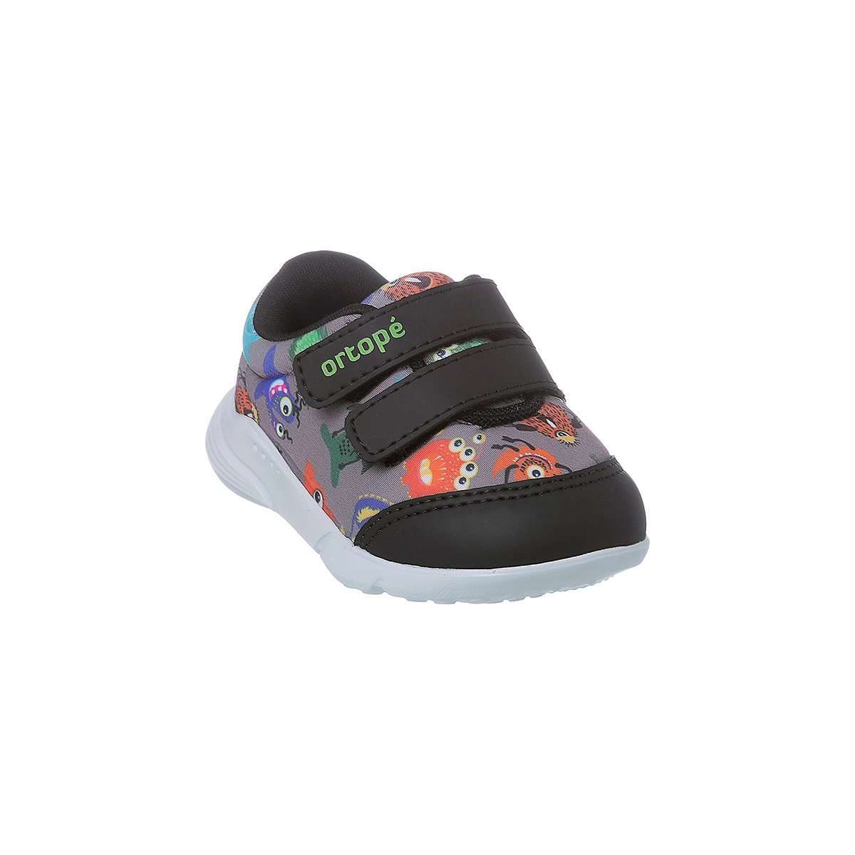 Tênis Infantil Masculino Ortopé Sport Baby Monstrinhos Grafite E Preto